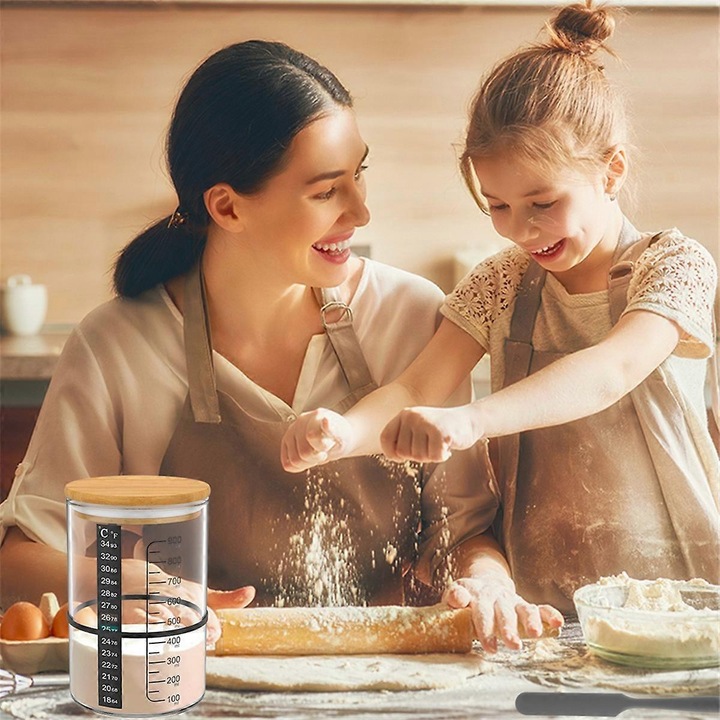 Borcan din sticla pentru maia cu capac, deschidere larga, spatula inclusa, 1L