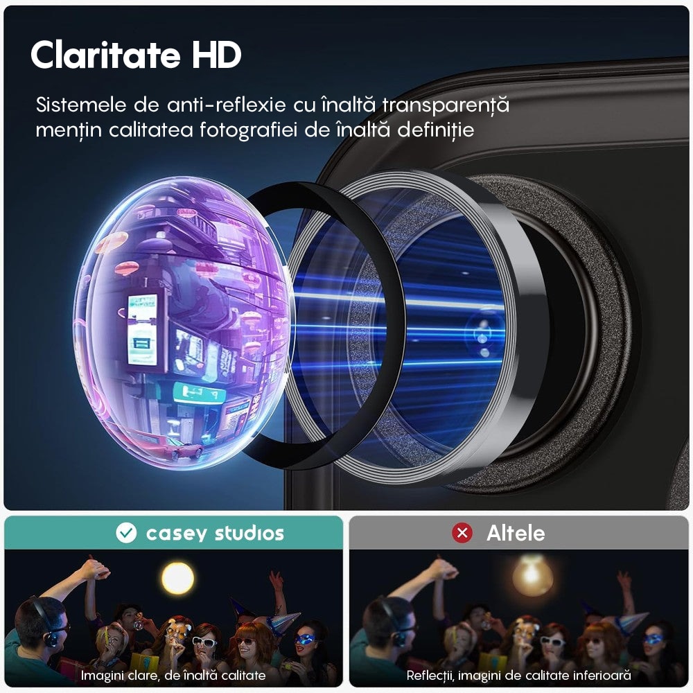 Folie Protectie Lentile Camera compatibila cu iPhone 12 Pro Max, CASEY STUDIOS™ MaxDefense+, Ultra HD, Anti Amprente, Anti Zgarieturi, Anti Socuri, Argintiu