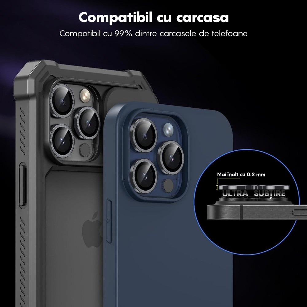 Folie Protectie Lentile Camera compatibila cu iPhone 12 Pro Max, CASEY STUDIOS™ MaxDefense+, Ultra HD, Anti Amprente, Anti Zgarieturi, Anti Socuri, Argintiu