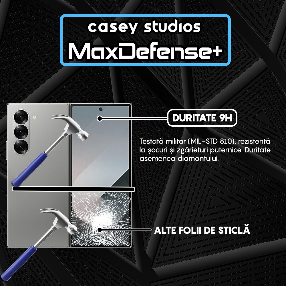 Folie Sticla CASEY STUDIOS™ compatibila cu Samsung Galaxy Z Fold6, Full Cover 3D, Full Glue, Sticla Securizata, Duritate Militara, Ultra HD, Protectie Profesionala Ecran 3D, Anti Zgarieturi, Anti Socuri, Margini Negre