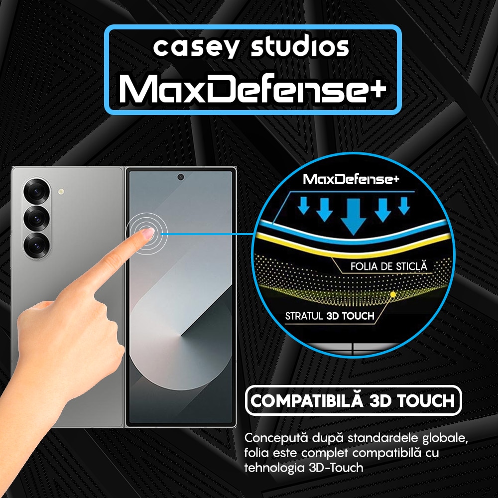 Folie Sticla CASEY STUDIOS™ compatibila cu Samsung Galaxy Z Fold6, Full Cover 3D, Full Glue, Sticla Securizata, Duritate Militara, Ultra HD, Protectie Profesionala Ecran 3D, Anti Zgarieturi, Anti Socuri, Margini Negre