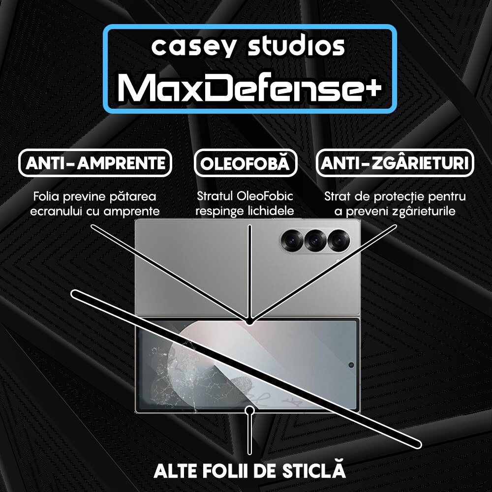 Folie Sticla CASEY STUDIOS™ compatibila cu Samsung Galaxy Z Fold6, Full Cover 3D, Full Glue, Sticla Securizata, Duritate Militara, Ultra HD, Protectie Profesionala Ecran 3D, Anti Zgarieturi, Anti Socuri, Margini Negre