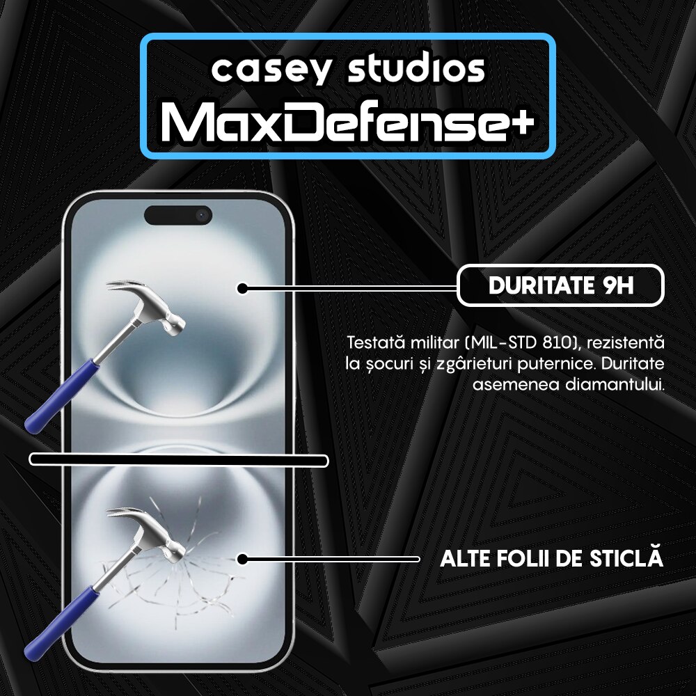 Folie Sticla CASEY STUDIOS™ compatibila cu iPhone 16, MaxDefense+ Privacy, Full Cover 3D, Full Glue, Sticla Securizata, Duritate Militara, Ultra HD, Protectie Profesionala Ecran 3D, Anti Zgarieturi, Anti Socuri