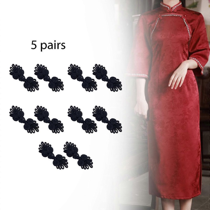 5 pár kínai gombkészlet, hagyományos design, nylon, 6cmx2.5cm