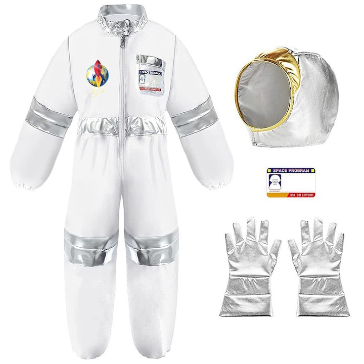 Costum astronaut pentru copii, Alb, 130-150 CM