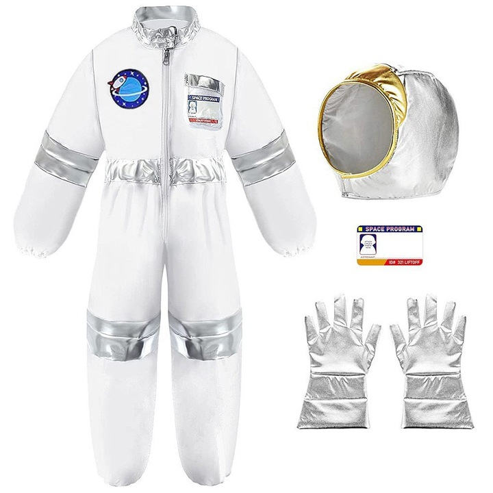 Costum astronaut pentru copii, Alb, 130-150 CM
