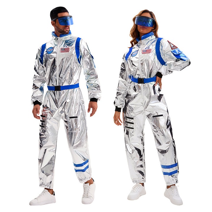 Costum de carnaval astronaut, versiune albastra cu ochelari, L