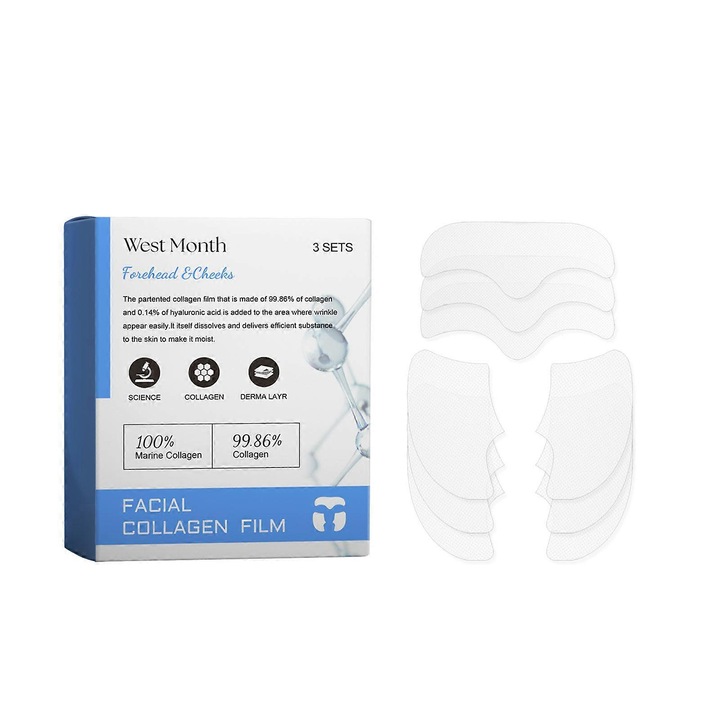 Masca hidratanta pentru fata, set de 3 bucati, colagen, 10x15cm, material bio-celuloza