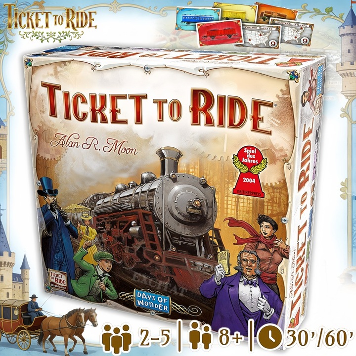 Joc de societate - Ticket to Ride Versiunea americana, Excitat®, aventura cu trenul, 2-5 jucatori, Joc de strategie pentru familie, 30x30x7.5cm, Multicolor