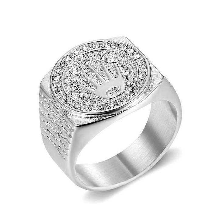 Inel hip hop argintiu pentru barbati