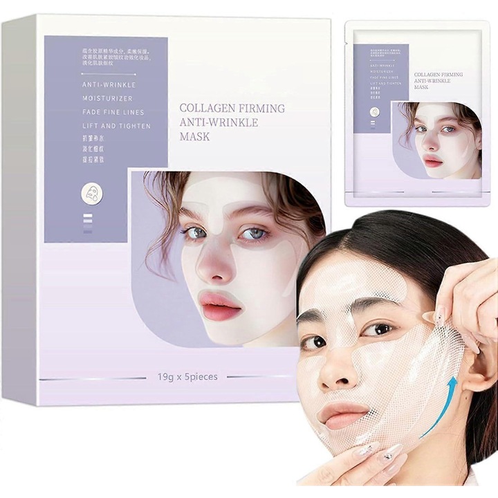 Masca de fata 3D cu colagen, efect de lifting, hidratare profunda, 1 cutie