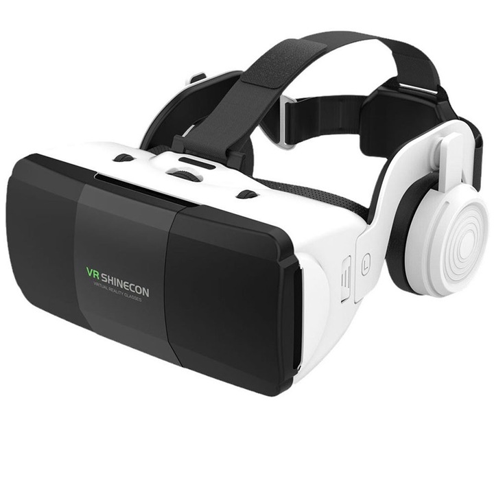 Set Ochelari VR 3D cu Casti si Gamepad IDAMAKON Ochelari VR/3D 600° Lentile Reglabile Acril Sunet Imersiv Compatibil Android iOS Telefoane 4.7-7.2 inch Pentru Jocuri 3D si Filme Design Ergonomic Alb