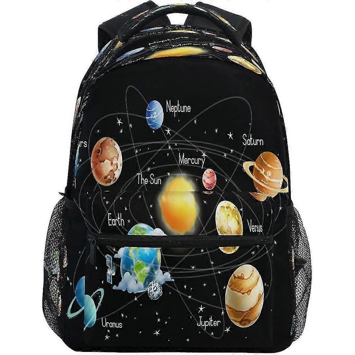 Naprendszer bolygók iskolatáska, 4 zsebes, poliészter, többszínű, változó méretek