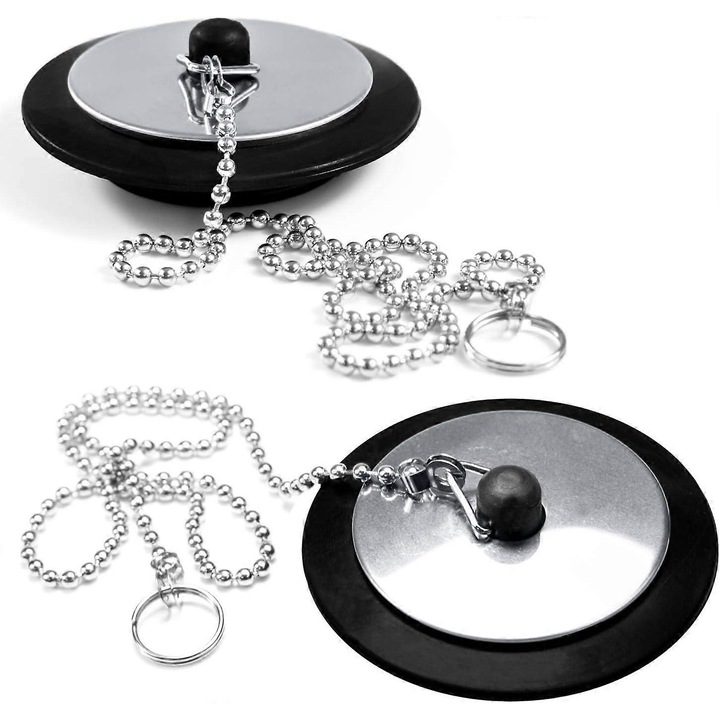 Placi de cauciuc pentru chiuveta, set de 2, 6cm, 1.5 inch, lungime lant 42cm, multicolor