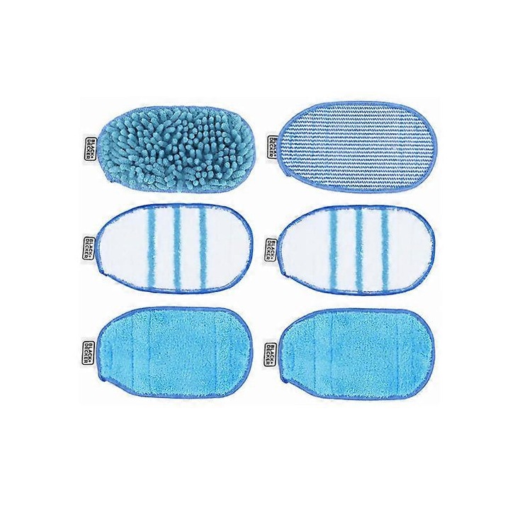 Set 6 paduri de curatare pentru manusa SteaMitt, Black+Decker, 2 paduri standard, 2 paduri pentru baie, 1 pad de curatare, 1 pad de lustruire