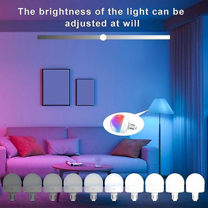 Bec LED E27 cu telecomanda, set de 2, 15 moduri de iluminare, temperatura de culoare ajustabila, 9.7x6.7cm