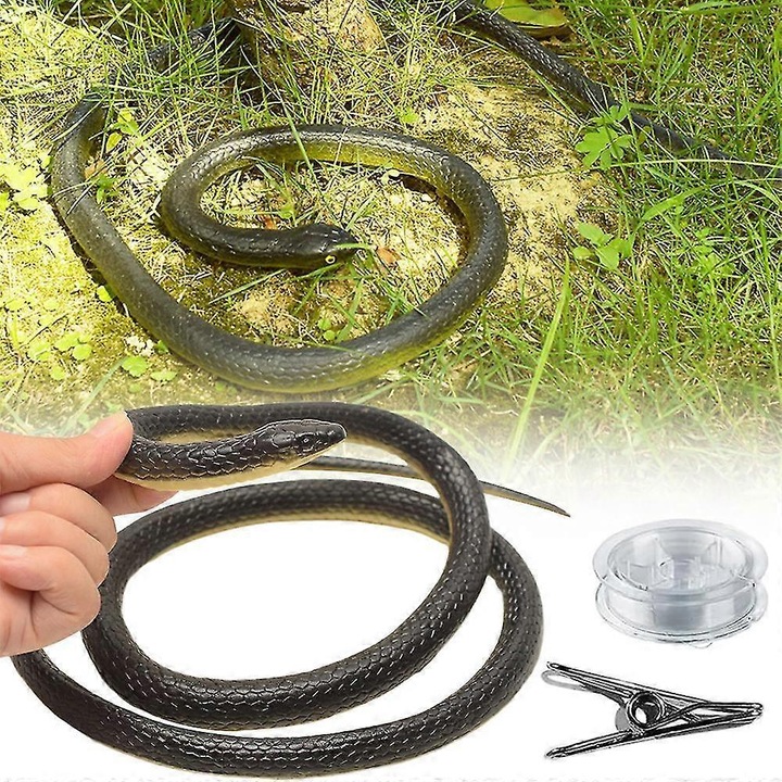 Jucarie interactiva, sarpe fals din cauciuc, cu clips de sfoara, pentru glume si decor de gradina