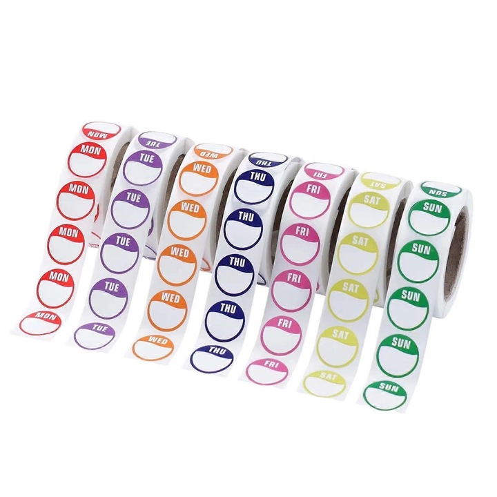 Set etichete autoadezive pentru zilele saptamanii, 3500 bucati, 2cm, multicolor