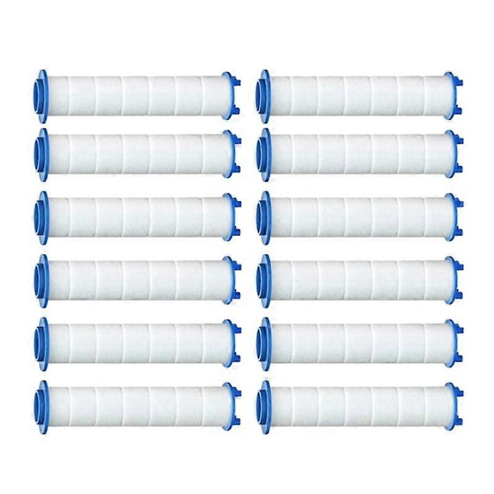 Set 12 filtre de schimb pentru dus, alb si albastru, 8cm