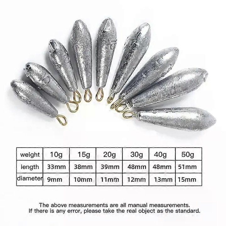 Plumb oval pentru pescuit, 50g, argintiu, set accesorii monturi