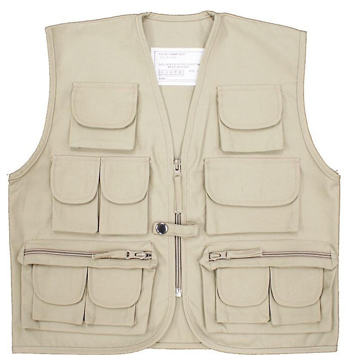 Vesta copii, Top Gun, cu multiple buzunare, poliester/bumbac, bej