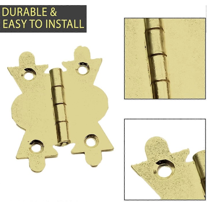 Set 30 Balamale Decorative Tip Fluture, 25x20mm, Otel cu Finisaj din Alama, pentru Cutii de Bijuterii, Usi de Dulap, auriu