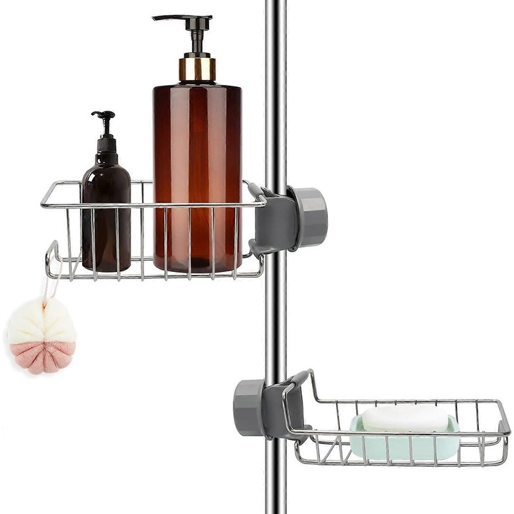 Set 2 suporturi pentru dus din otel inoxidabil, fara gaurire, 16.5x10x3.4cm, rezistent la rugina