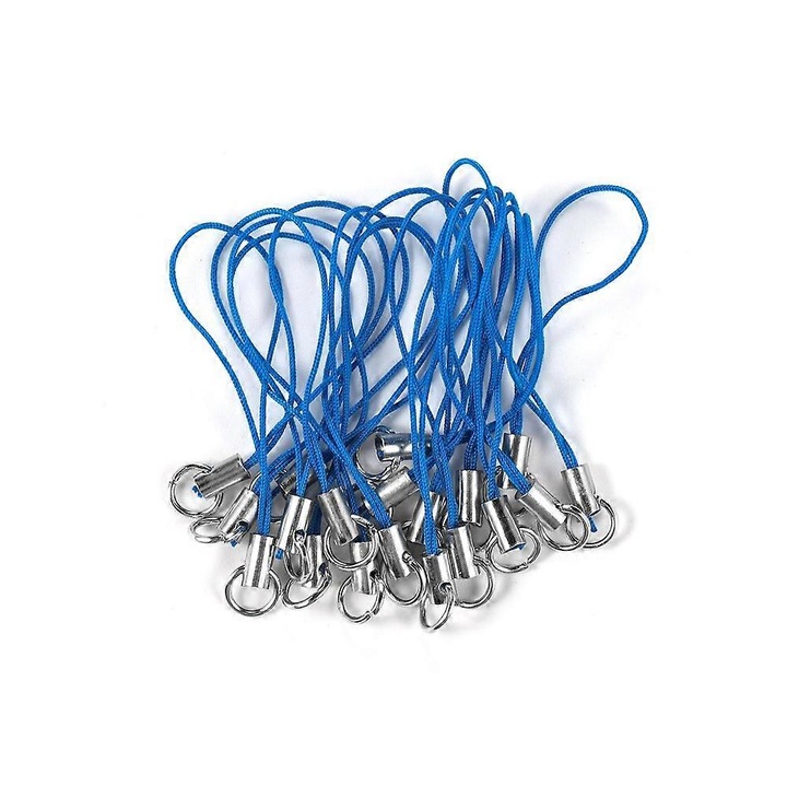 Brelocuri set 20 bucati, lanyard simplu, nylon si otel inoxidabil, 9cm, albastru