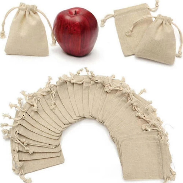 Комплект 50 торбички от естествен лен с връзка, за многократна употреба, екологични, 10x8см