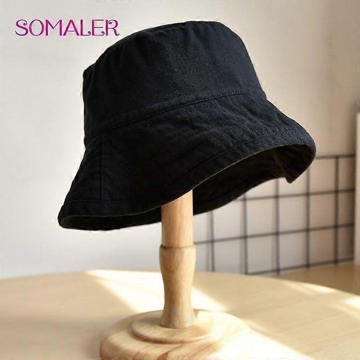 Caciula dama, model XM20023, neagra, dimensiune unica 56-58 cm, tip palarie de pescuit, material bumbac