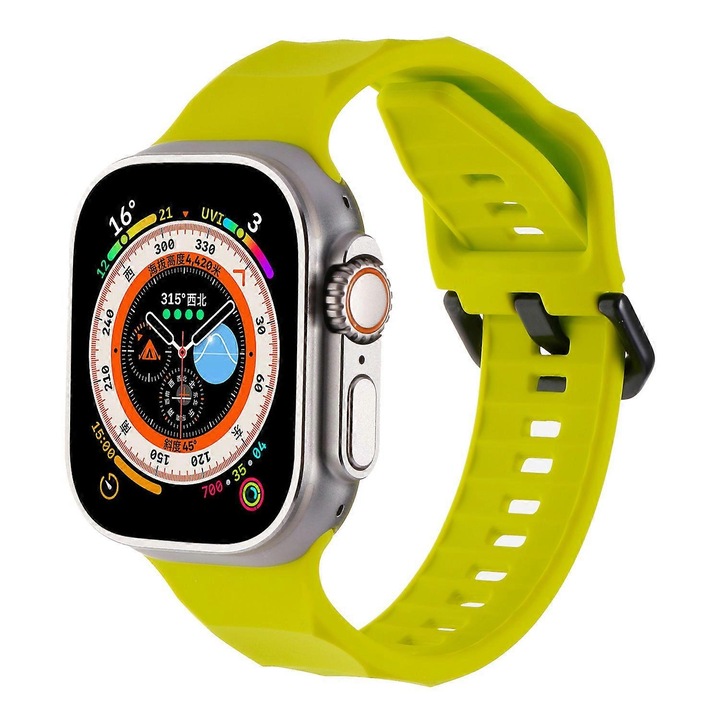 Bratara pentru ceas Apple Watch, 46mm/49mm, silicon, galben, set 135x95mm
