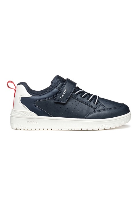 Geox, Pantofi sport Washiba din piele ecologica cu bareta cu inchidere velcro, Alb/Bleumarin