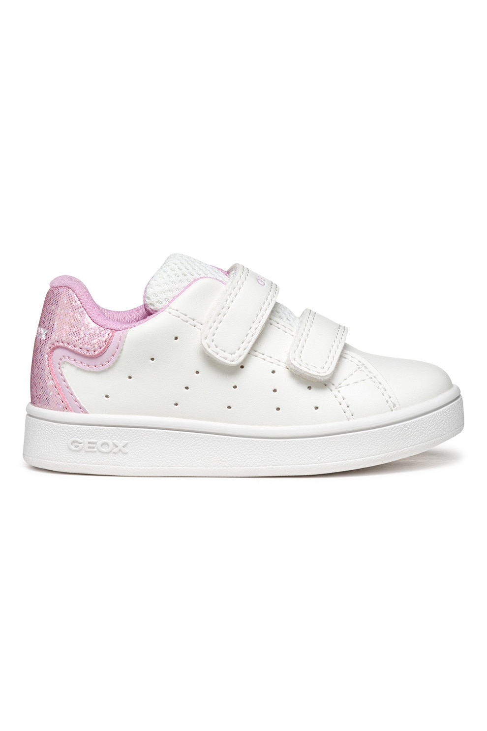 Geox, Pantofi sportEclyper Toddler din piele ecologica cu detaliu stralucitor, Alb optic, Roz, 23 EU