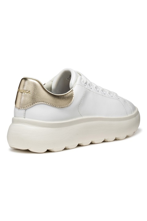 Geox, Pantofi sport de piele cu talpa masiva, Alb/Auriu