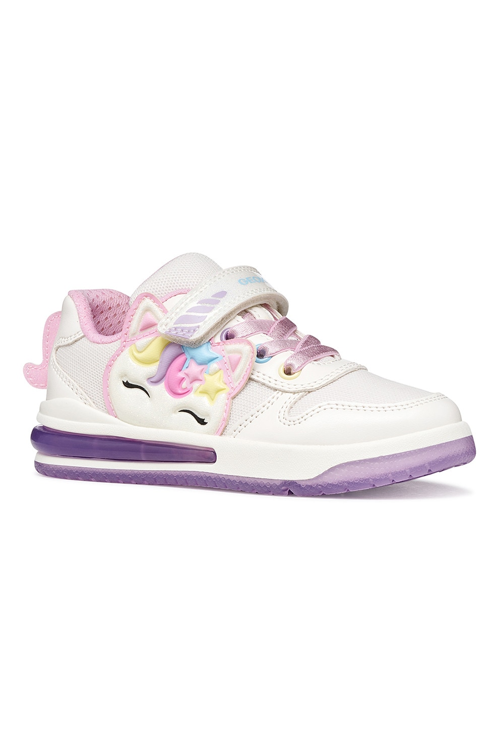 Geox, Pantofi sport Sketlite cu velcro, Alb, Lila, 27 EU