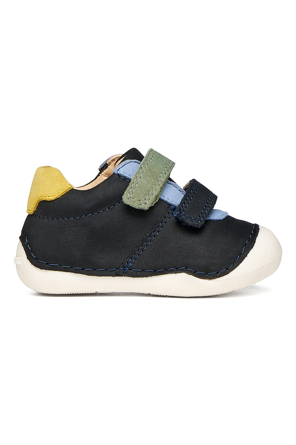 Geox, Pantofi Tutim de piele nabuc si piele intoarsa cu velcro, Verde, Albastru ultramarin, 19 EU