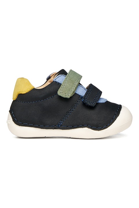 Geox, Pantofi Tutim de piele nabuc si piele intoarsa cu velcro, Verde/Albastru ultramarin