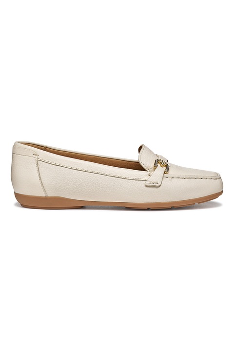Geox, Pantofi loafer din piele cu accesoriu metalic, Bej deschis