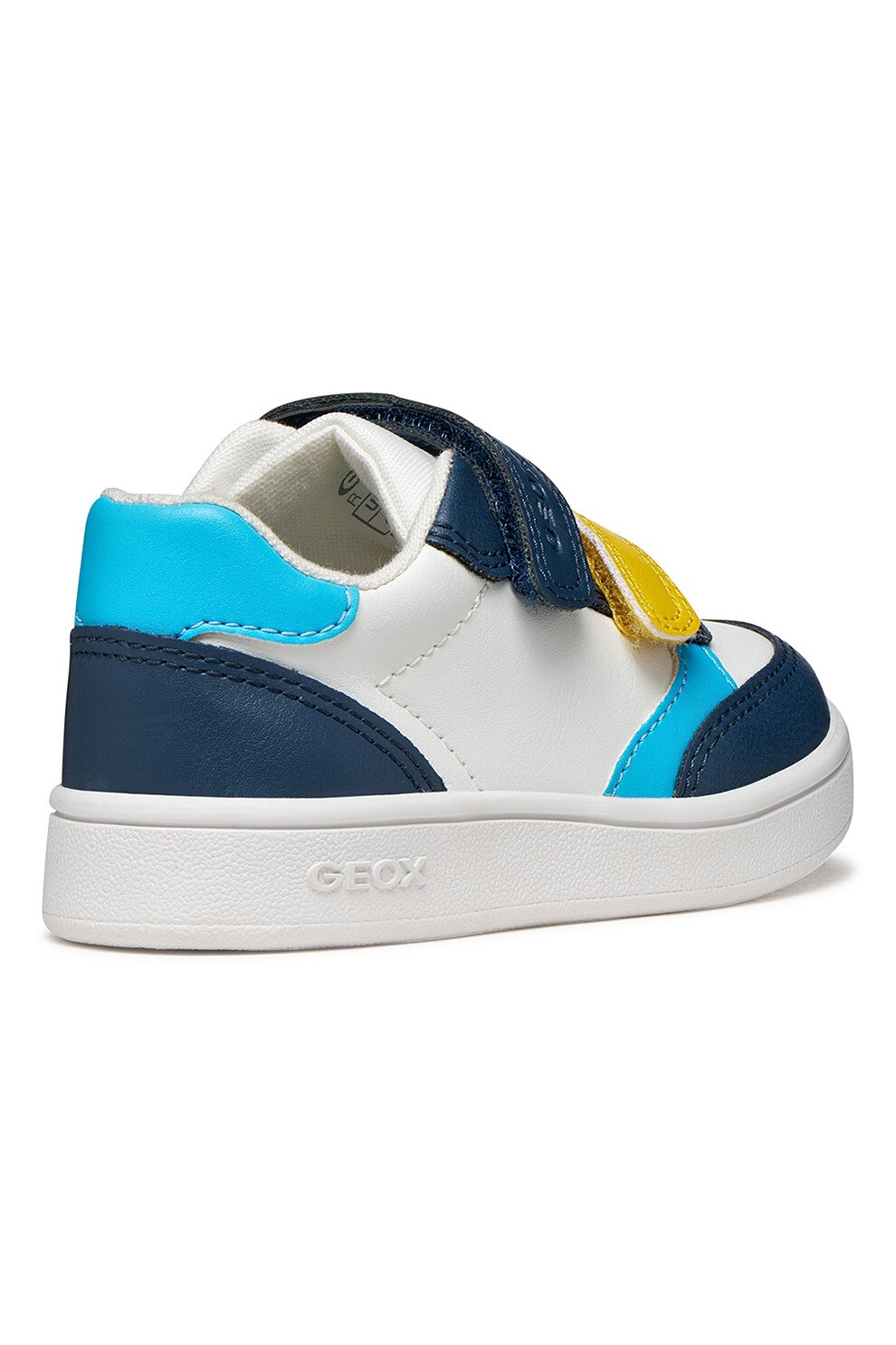 Geox, Pantofi sport Eclyper Toddler din piele ecologica cu velcro, Galben, Alb optic, Bleumarin, 20 EU