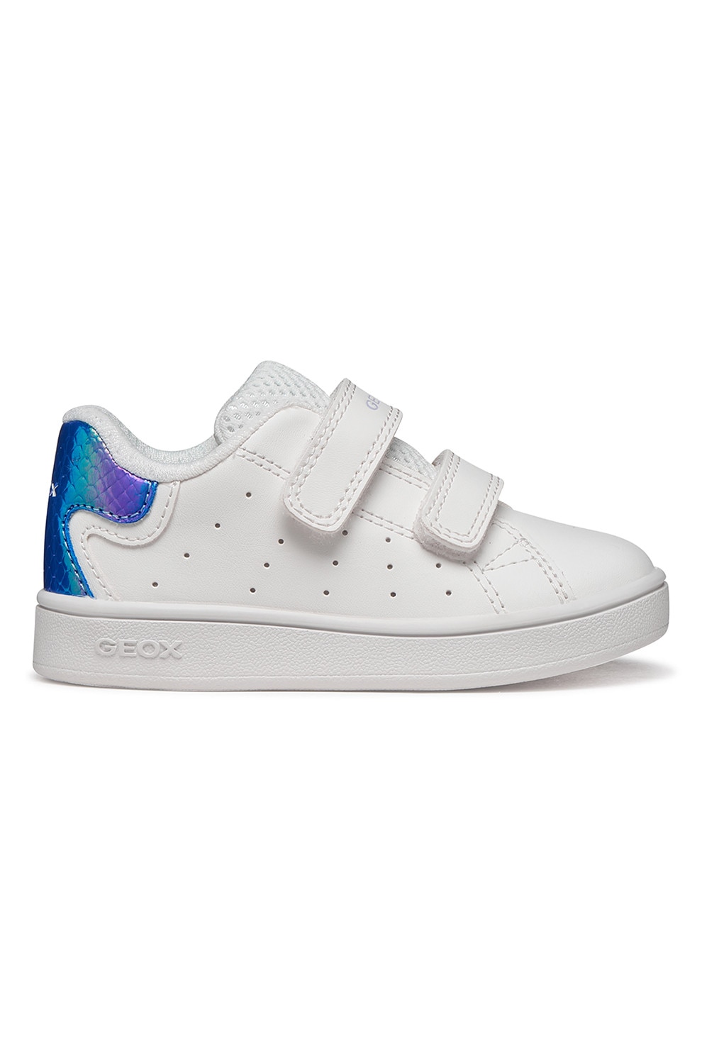 Geox, Pantofi sport Eclyper Toddler din piele ecologica cu aspect perforat, Albastru royal, Alb optic, 24 EU