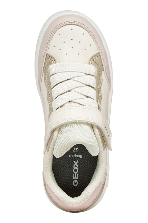 Geox, Pantofi sport Eclyper de piele ecologica si material textil cu velcro, Auriu/Bej deschis