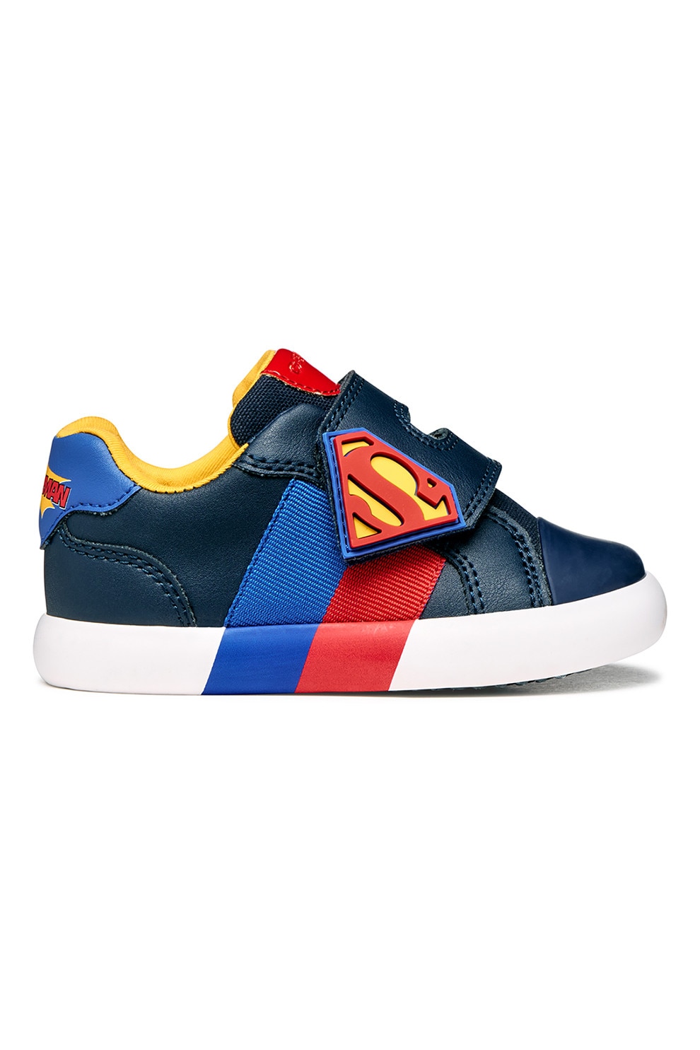 Geox, Pantofi sport cu detalii desene animate si velcro, Rosu, Albastru royal, Bleumarin, 27 EU