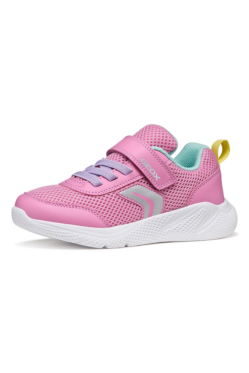 Geox, Pantofi sport Sprintye usori din plasa cu garnituri din piele ecologica, Roz, Argintiu, 30 EU