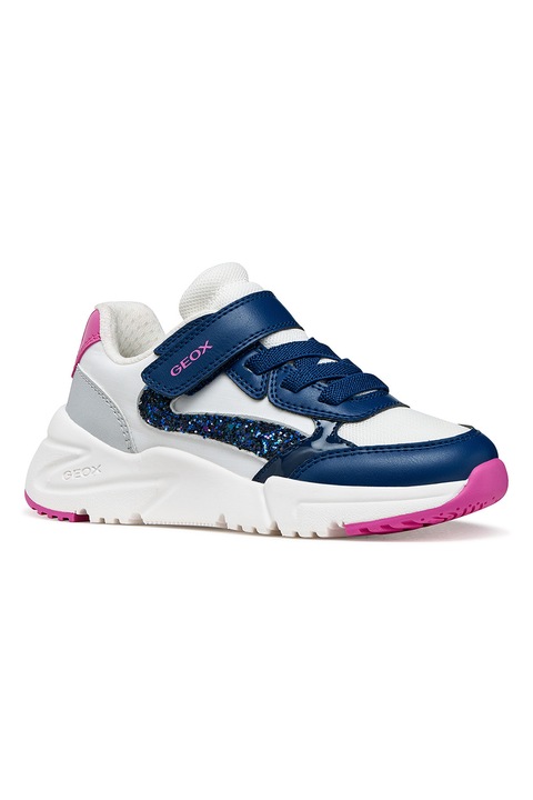 Geox, Pantofi sport Loftus cu detalii contrastante, Albastru ultramarin/Alb optic