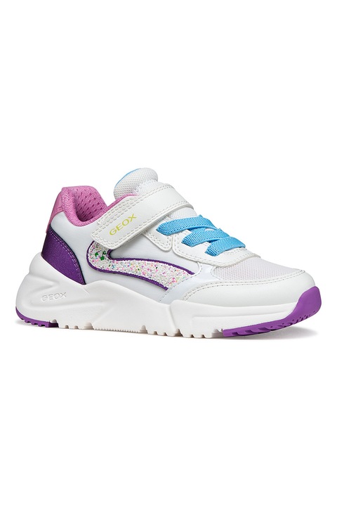Geox, Pantofi sport Loftus cu detalii contrastante, Violet/Alb optic/Roz