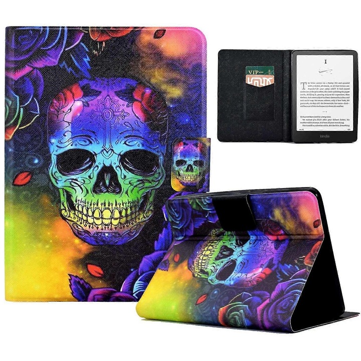 Husa pentru tableta, model cu design distinctiv, protectie duala, suport ajustabil, multicolor, compatibila cu Amazon Kindle Paperwhite (2024)
