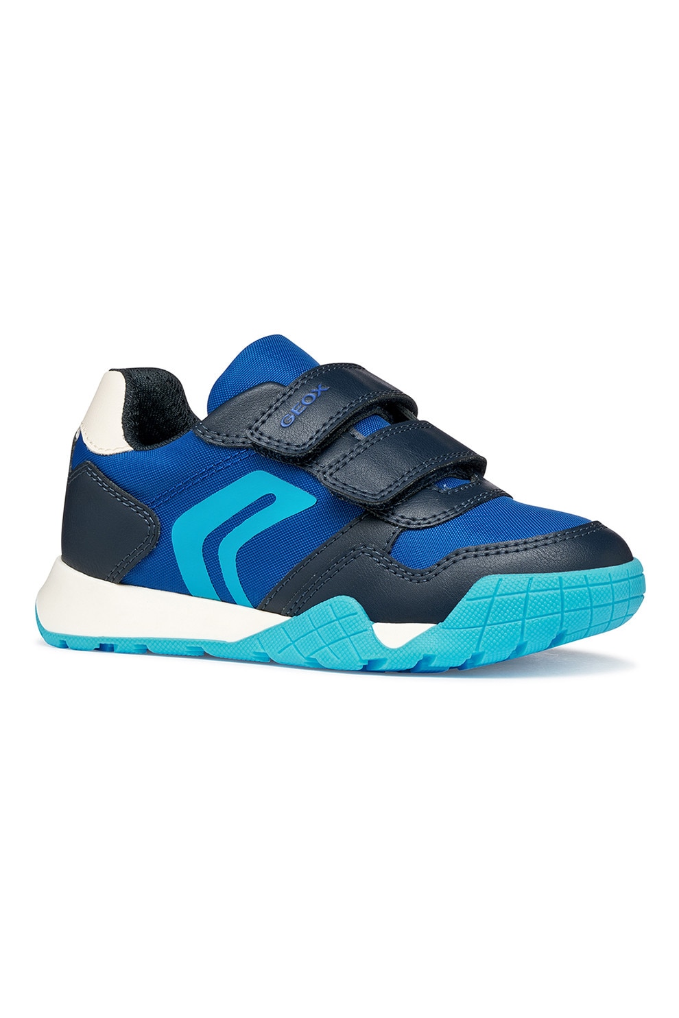 Geox, Pantofi sport din piele ecologica cu velcro, Albastru ultramarin, Albastru royal, Turcoaz inchis, 25 EU