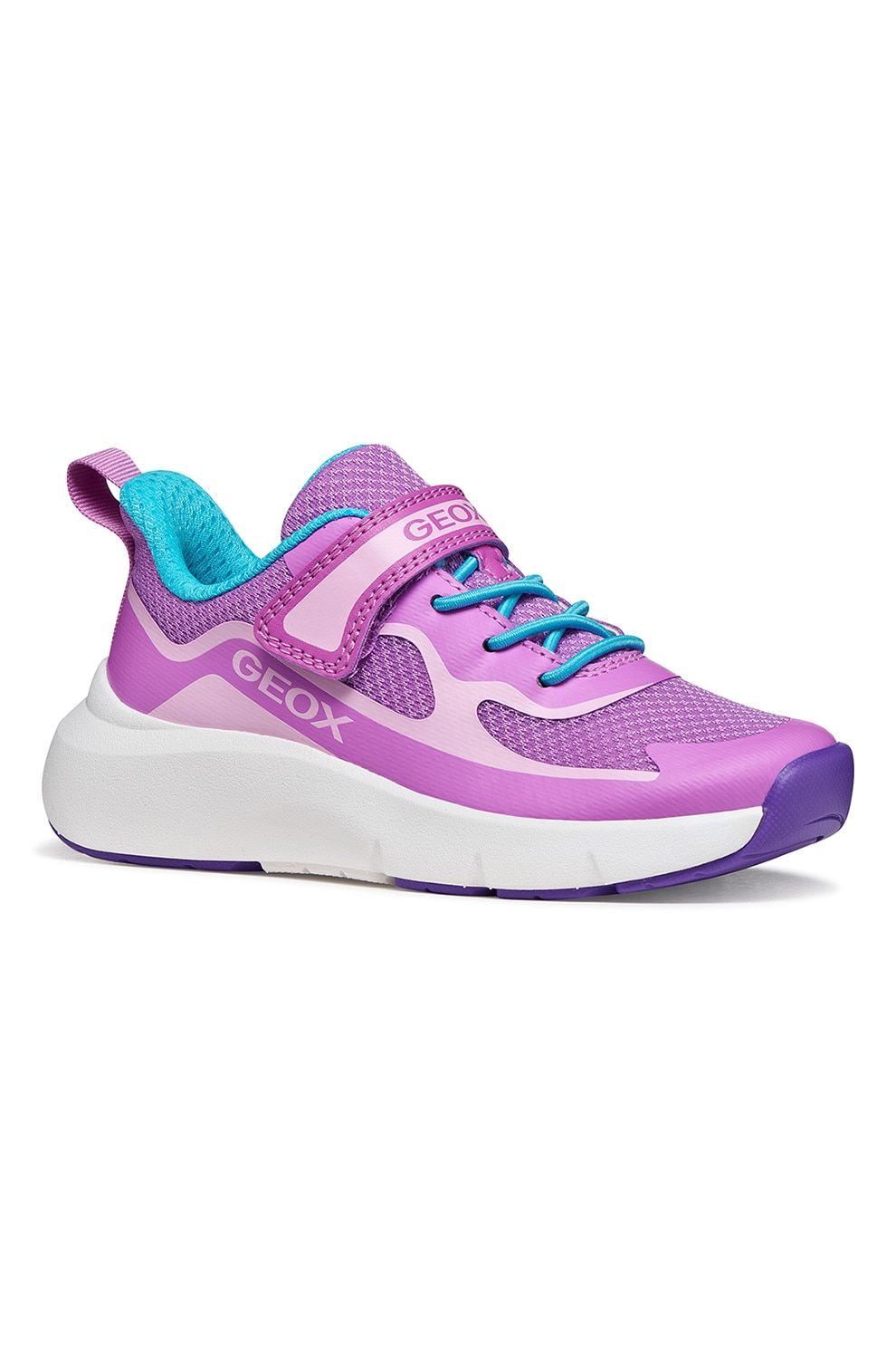 Geox, Pantofi sport Pro-ran cu velcro si talpa wedge, Violet, 28 EU