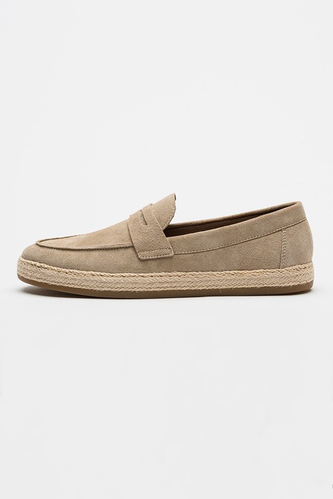 Geox, Pantofi loafer uni de piele intoarsa, Maro nisip