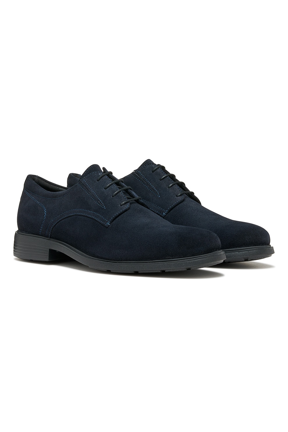 Geox, Pantofi derby din piele intoarsa cu cusaturi contrastante, Bleumarin, 41